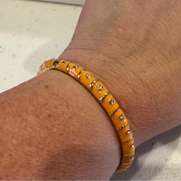 NWT Sequin by Nordstrom Clamper Bangle Bracelet-orange & gold tone & rhinestones - Picture 4 of 12